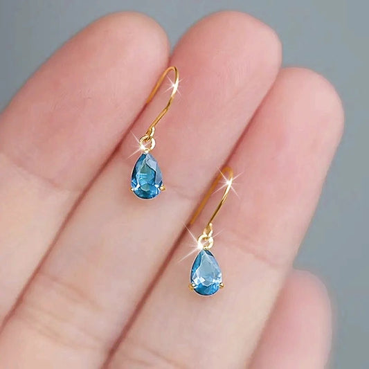 Huitan Pear Cubic Zirconia Dangle Earrings for Women – Simple Versatile Hook Drop Fashion Statement Jewelry