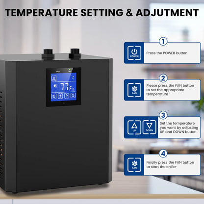 Aquarium Chiller 79Gal 1/3 HP - Water Chiller for Home Use, Hydroponics, Axolotl, Fish, Coral, Shrimp, 110V with Pump and Pipe