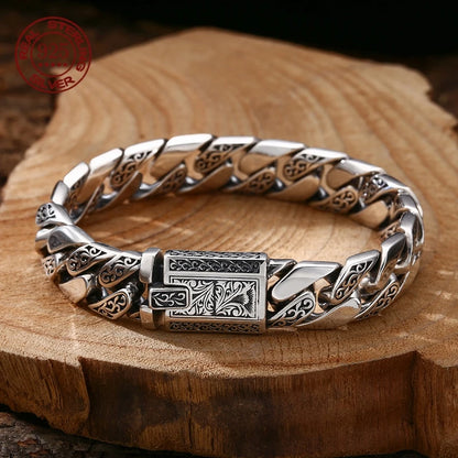 S925 Sterling Silver Vine Garland Bracelet - Retro Punk Tank Style Jewelry Gift