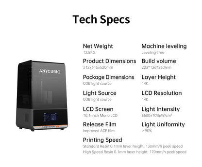 ANYCUBIC Photon Mono M7 Pro — 14K Mono MSLA 10.1" LCD Resin 3D Printer, 170mm/h, 223×126×230mm Printing Size