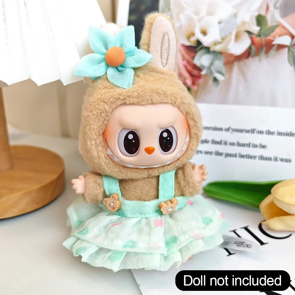 17cm Mini Doll Clothes Set – Kpop EXO Labubu Idol Raincoat, Love Bear Dress & Hat Accessories, Clothing Gift
