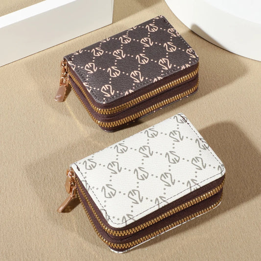 Chic Vintage Women's Zippered Card Holder Wallet - Secure Multi-Card Slots, Fashionable Faux Leather with Coin Purse