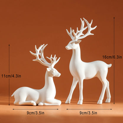 2-Piece Mother & Baby Deer Figurines – Cute Kawaii Sculptures for Kids Room & Christmas Home Decor