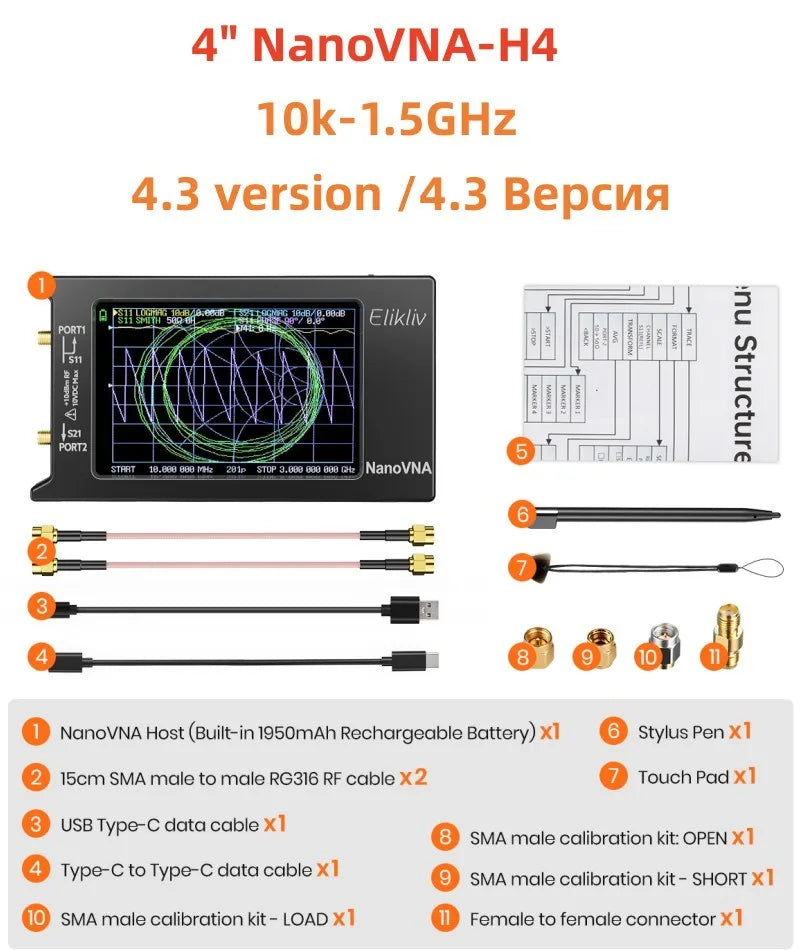 NanoVNA-H4 Spectrum Analyzer – 2.8/4" Vector Network Antenna Analyzer, 10KHz-1.5GHz, MF, HF, VHF, UHF Tuner