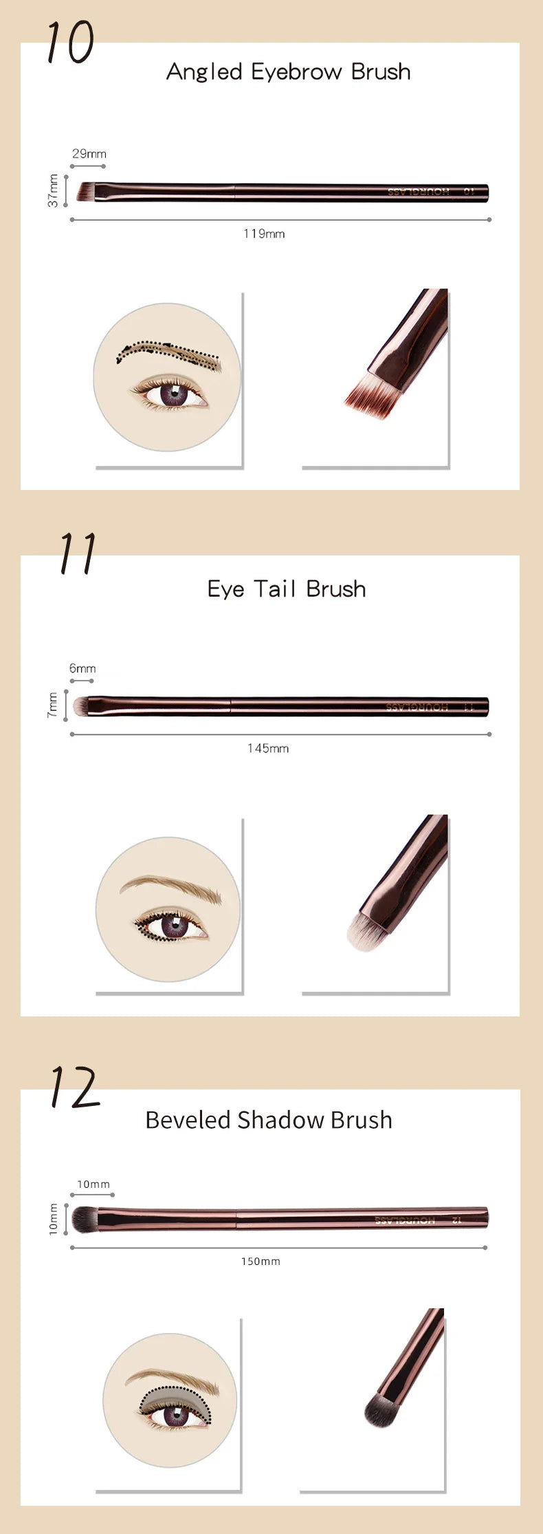 Hourglass Retractable Makeup Brush Set – Professional Eyeshadow, Foundation, Concealer, Powder, Bronzer, Blusher & Eyeliner Brushes