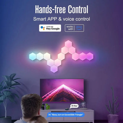 RGB Hexagonal Smart Wall Lamp – Color Changing DIY Modular Night Light with Music Sync & App Control for Bedroom & Game Room