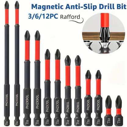Magnetic Non-Slip Drill Bit Set 3/6/12 Pcs – S2 Steel Crosshead Impact Driver Bits for Electric & Hand Screwdrivers