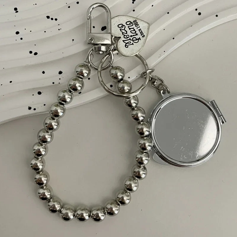 Heart-Shaped Mirror Keychain - Y2K Metal Bag Pendant, Sweet Trendy Fashion Accessory