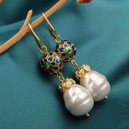 Vintage Flower Drop Earrings - Natural Stone Ethnic Jewelry for Women