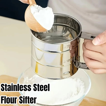 Fine Mesh Stainless Steel Flour Sifter – Manual Kitchen Filter Sieve for Baking, Sugar & Coffee Powder