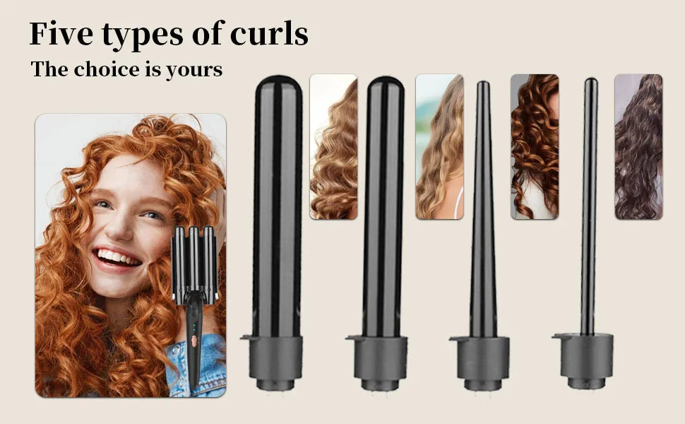 5 in 1 Hair Curler Wand Set with Curling Brush – 0.35” to 1.25” Curling Iron, Heat Resistant Glove & Hair Clips