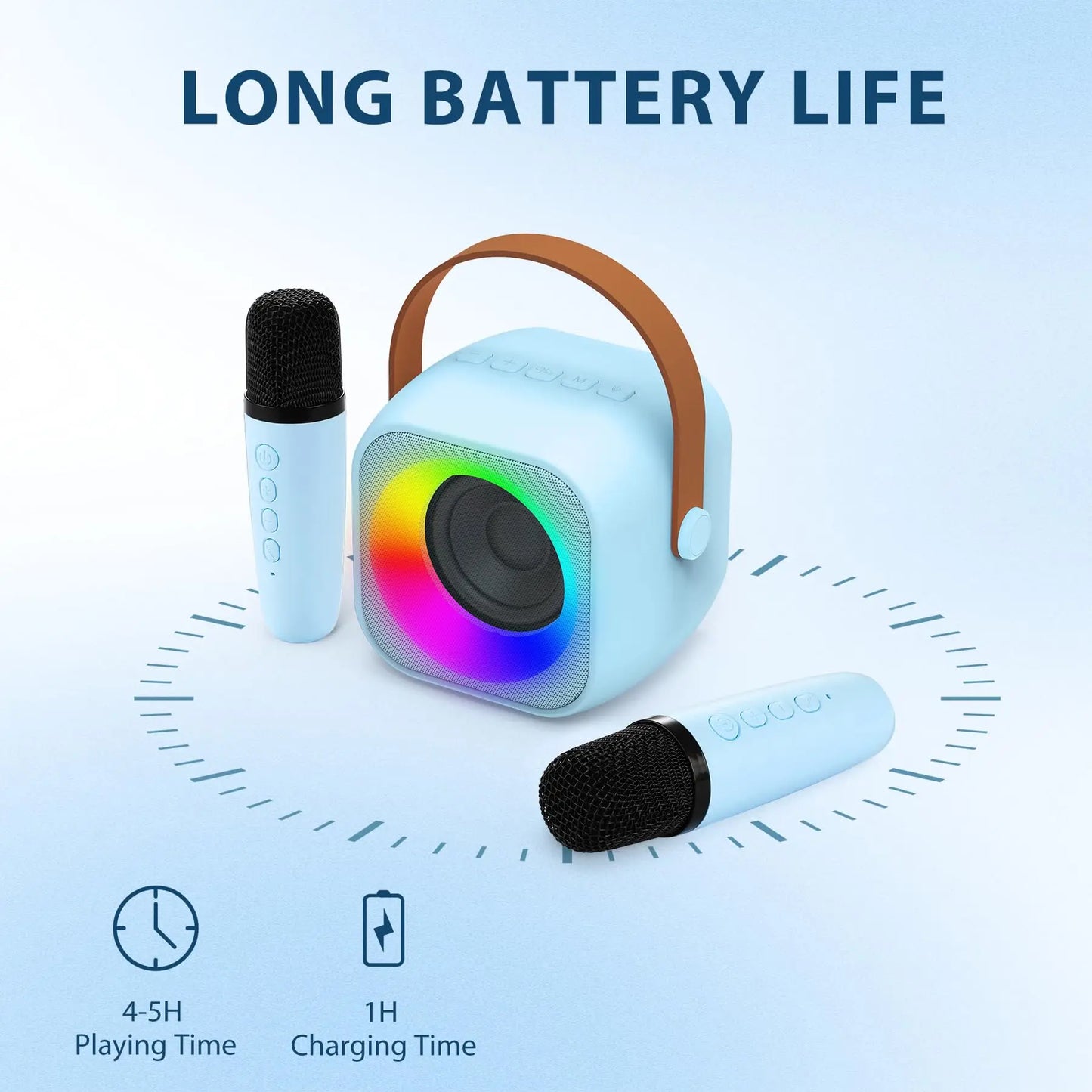 Haomuren Portable Karaoke Machine – Mini Bluetooth Speaker with 1-2 Wireless Microphones, Singing Toy for Kids & Family Party Gift