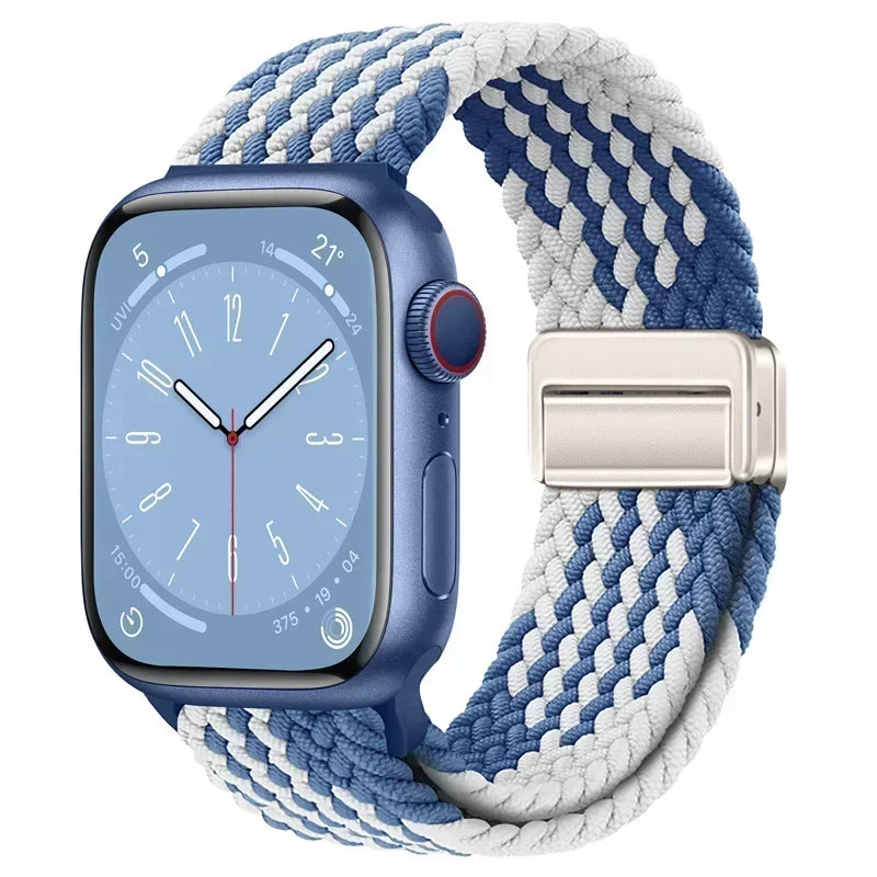 Nylon Braided Loop Apple Watch Band – Magnetic Metal Bracelet Strap for Ultra 2, Series 3–9 & SE (40mm–49mm) Adjustable Wristband