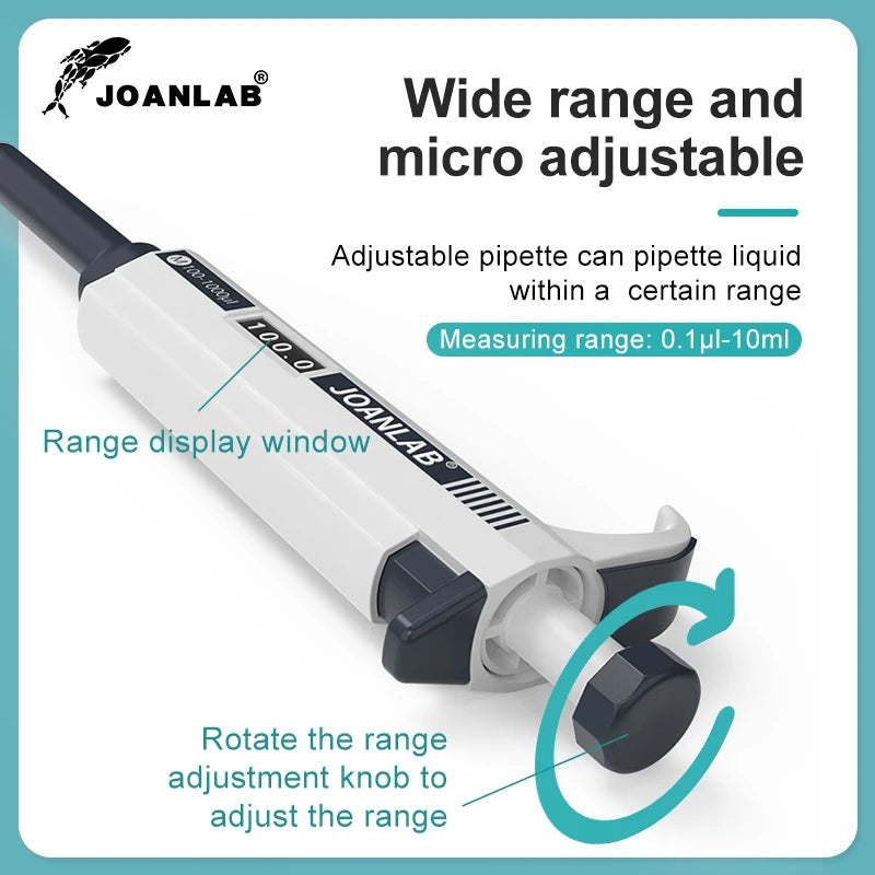 JOANLAB Digital Micropipette — Automatic Adjustable Plastic Pipette for Laboratory & Chemistry Experiments, Includes Pipette Tips