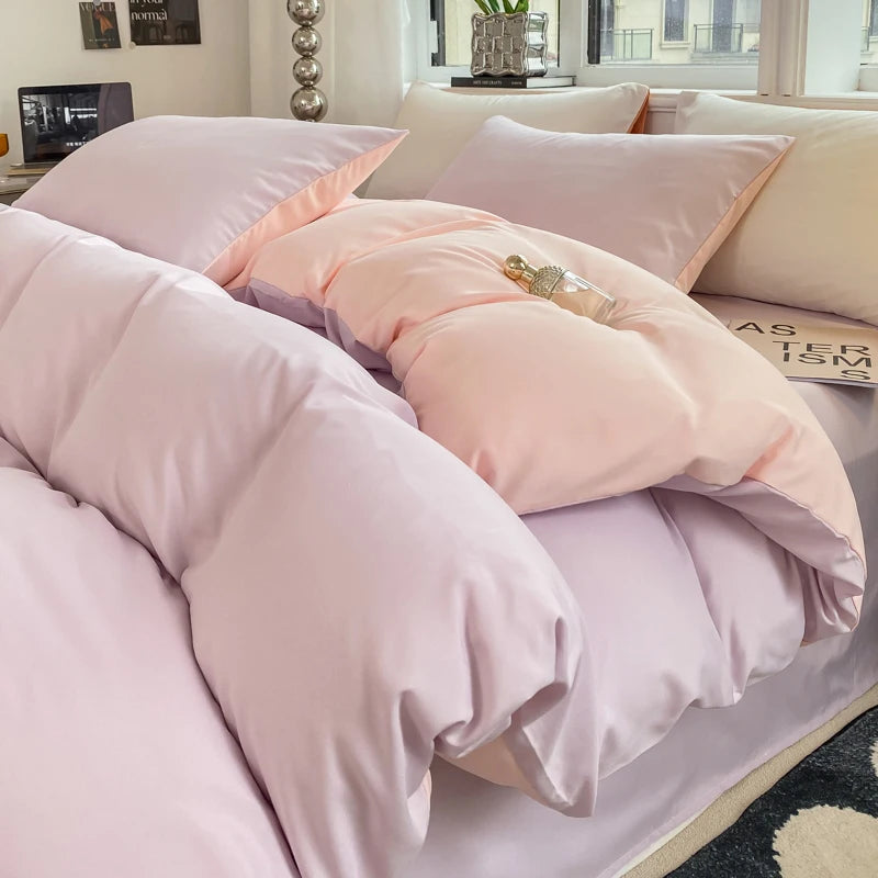 Washed Cotton Duvet Cover Set - Solid Color Soft Bedding Collection with Pillowcases Comforter Cover 220x240cm