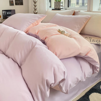 Washed Cotton Duvet Cover Set - Solid Color Soft Bedding Collection with Pillowcases Comforter Cover 220x240cm