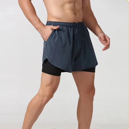 Men’s Quick-Dry Running Shorts — Black Double Layer Sport Workout Training Bodybuilding Shorts