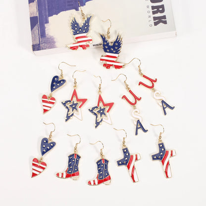 USA Flag Heart Star Cross Earrings - Patriotic Independence Day Dangle Jewelry for Women