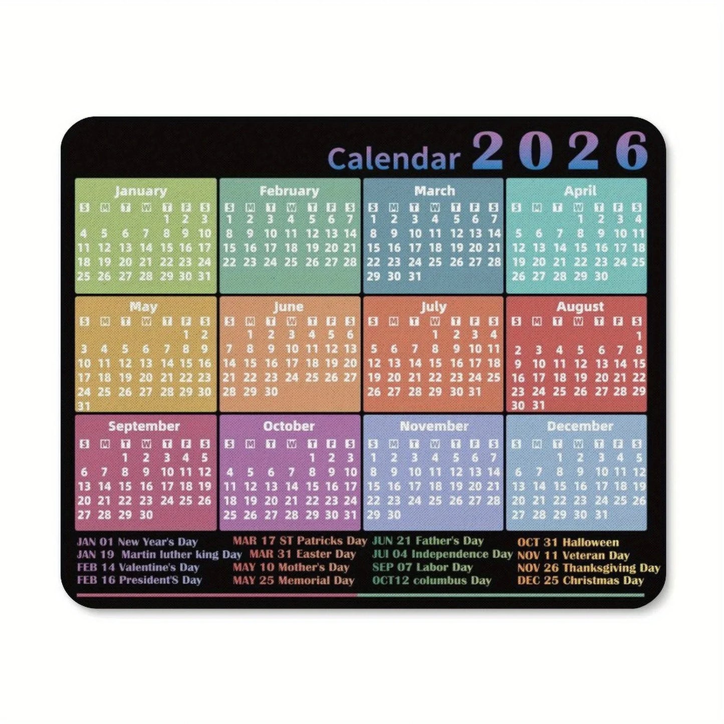 2026 Calendar Design Game Mouse Pad – Anti-Slip Rubber Mouse Mat for Home & Office, Black & White