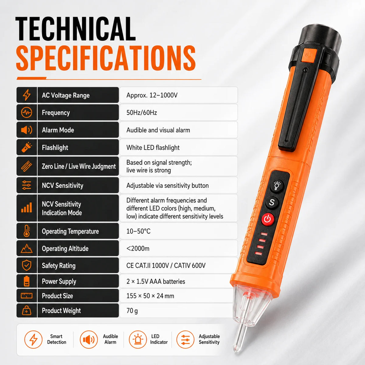 Non-Contact Voltage Tester Pen – 12–1000V AC Live Wire Detector and Breakpoint Finder for Electrical Wiring and Outlets