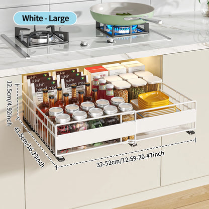 Retractable Kitchen Cabinet Organizer - Pull-Out Storage Rack for Pots, Dishes & Seasonings