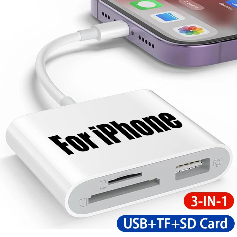 3 in 1 SD Card Reader for iPhone 14/13/12/11/15 Pro Max - Micro SD Memory Card Reader USB Adapter OTG for iPhone and iPad