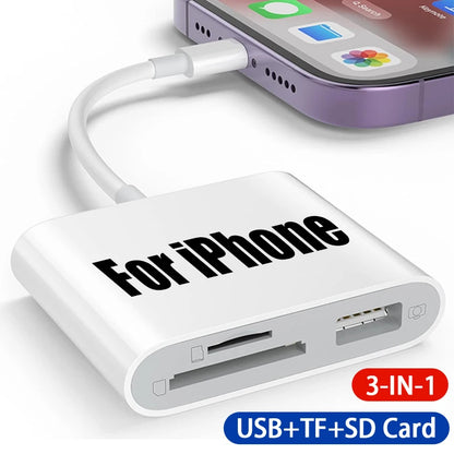 3 in 1 SD Card Reader for iPhone 14/13/12/11/15 Pro Max - Micro SD Memory Card Reader USB Adapter OTG for iPhone and iPad