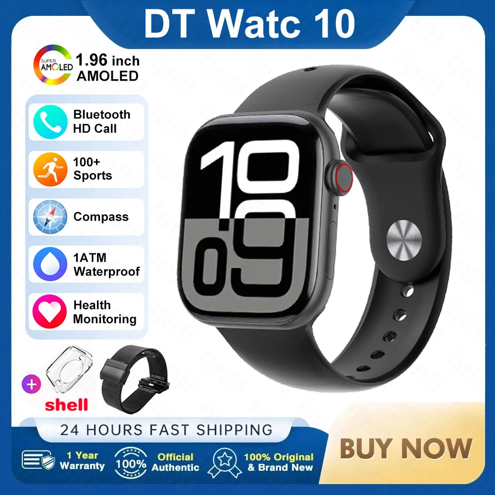 2025 DT 10 Smart Watch – 2.01" AMOLED, 16GB, Music, 3D Surround, BT Call, Waterproof Smartwatch for Men & Women