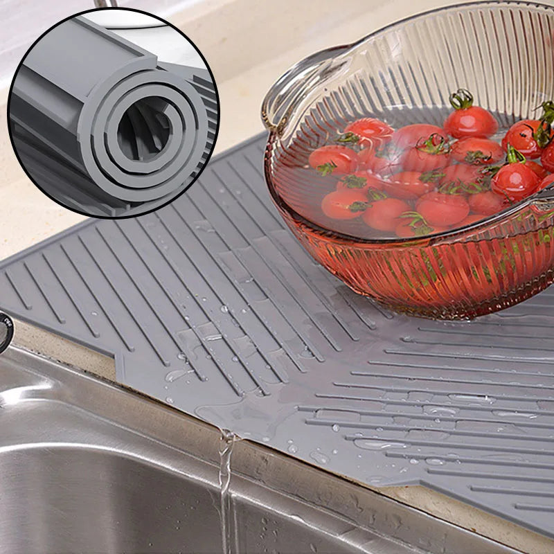 Silicone Draining Board Mat | Folding Drying Pad with Raised Edges for Kitchen Pots & Cups | S/M/L Sizes