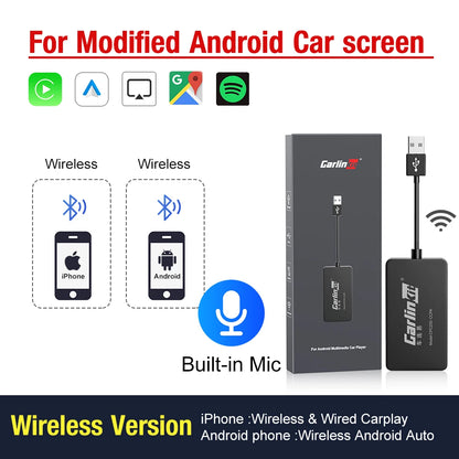Carlinkit Wireless CarPlay Activator & Android Auto Wired USB Dongle AI Box with Bluetooth Charger & MirrorLink for Android Radio