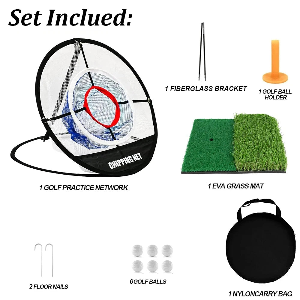 Pop-Up Golf Practice Chipping Net with Hitting Mat – Portable Folding Training Target Net for Swing Accuracy and Golf Practice Drills