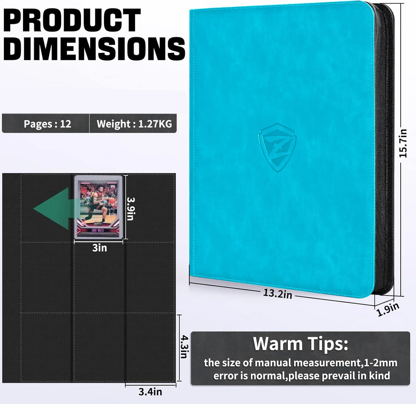 Toploader Card Binder — 9-Pocket Double-Sided Trading Card Album Holder for 3x4'' Cards