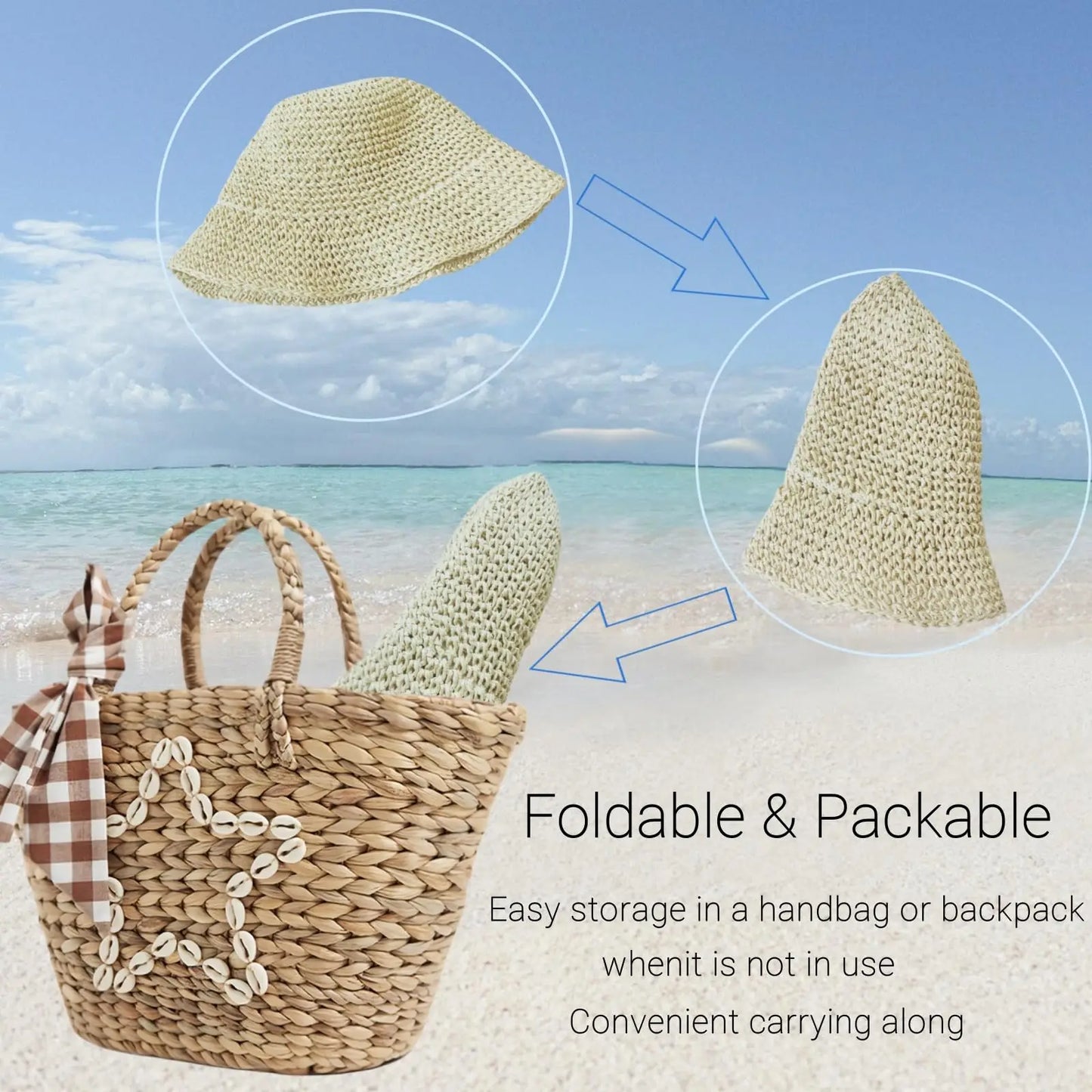 Women’s Summer Crochet Straw Bucket Hat – UV-Protect, Breathable Foldable Sunshade Cap for Beach & Outdoor Fashion
