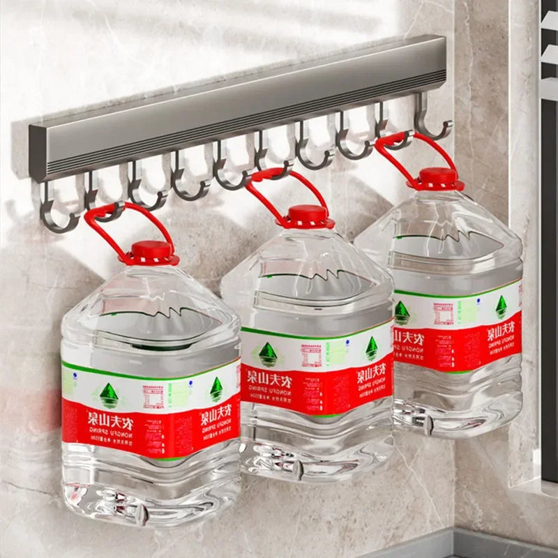 Wall Mounted Hooks Rack | Punch-Free Kitchen Utensils Storage Row Hook Holder | Multi-Purpose Bathroom Robe Towel Coat Hangers