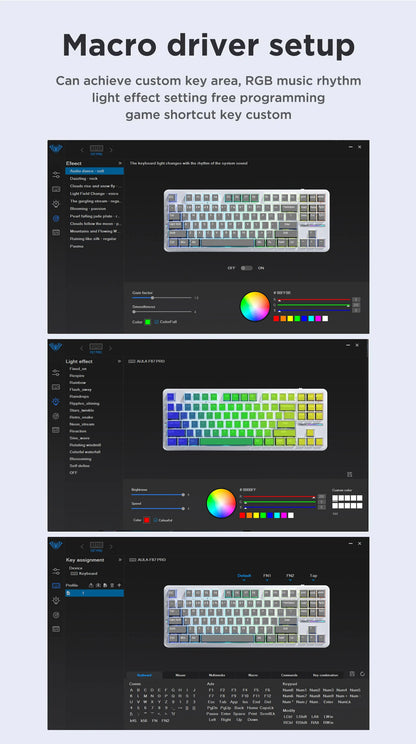 AULA F87 Pro Tri-Mode Mechanical Keyboard – 2.4G/USB/Bluetooth, 87-Key, 5-Layer Silencing, Ideal for Gaming & Typing