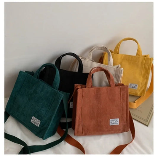 Women's Corduroy Zipper Shoulder Bag | Small Cotton Canvas Messenger | Retro Vintage Crossbody Bags for Women