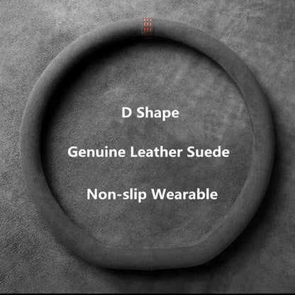 Universal 37–38cm Cowhide Suede Steering Wheel Cover, Breathable Anti-Slip Car Steering Wheel Wrap Accessory