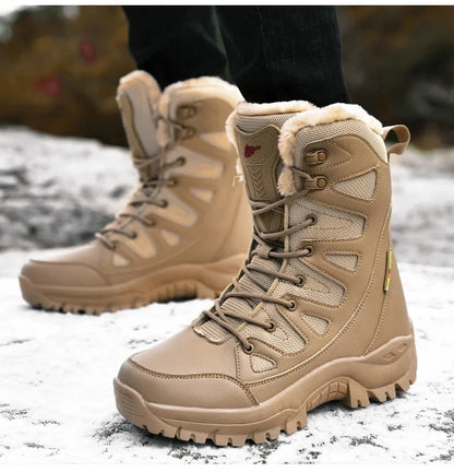 Men's Warm Plush Snow Boots - Lace Up Waterproof High Top, Anti-Slip Winter Boots for Casual & Work Wear