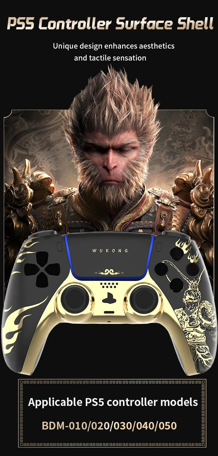 PS5 Controller Case — Limited Edition Gold Wukong Touchpad Front & Backplate Replacement Cover for BDM-010 Gamepad