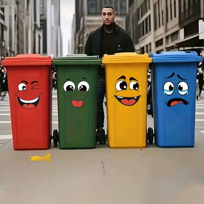4-Sheet Cartoon Face Stickers - Self-Adhesive Decor for Trash Cans, Toilets & Home Surfaces