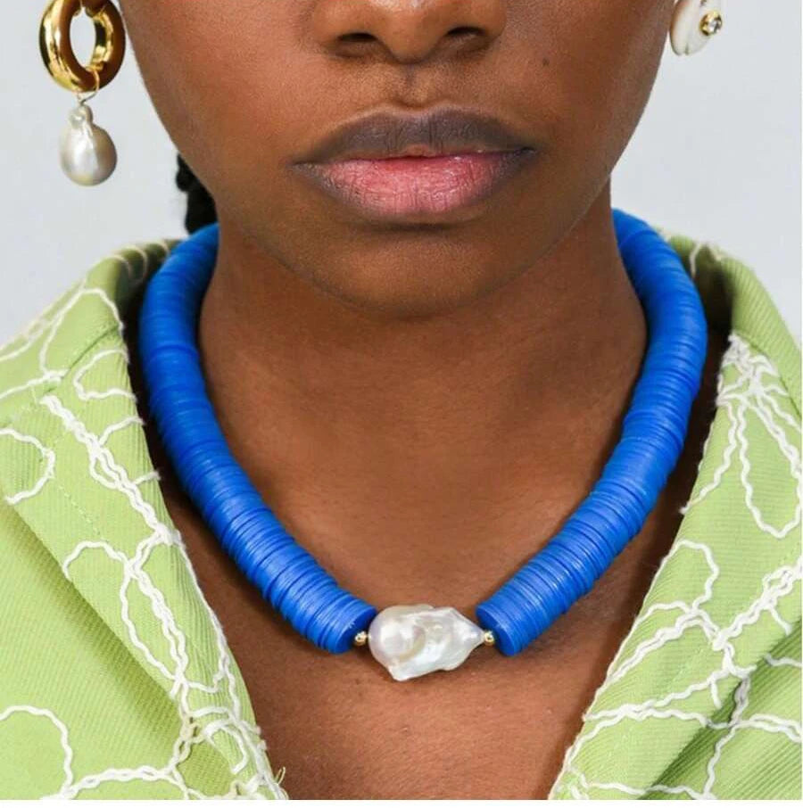 Luxury Pearl Necklace for Women - Adjustable Square Chunky Resin Statement Jewelry