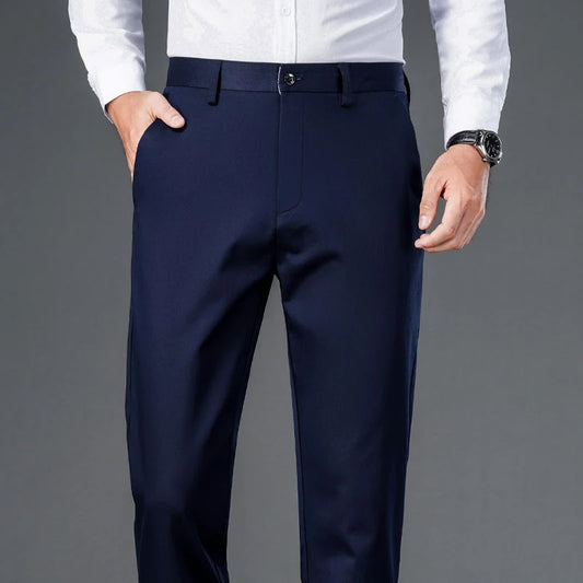 Men's Lightweight Business Casual Pants – Stretch Quick-Dry Straight Leg Trousers in Black & Deep Blue