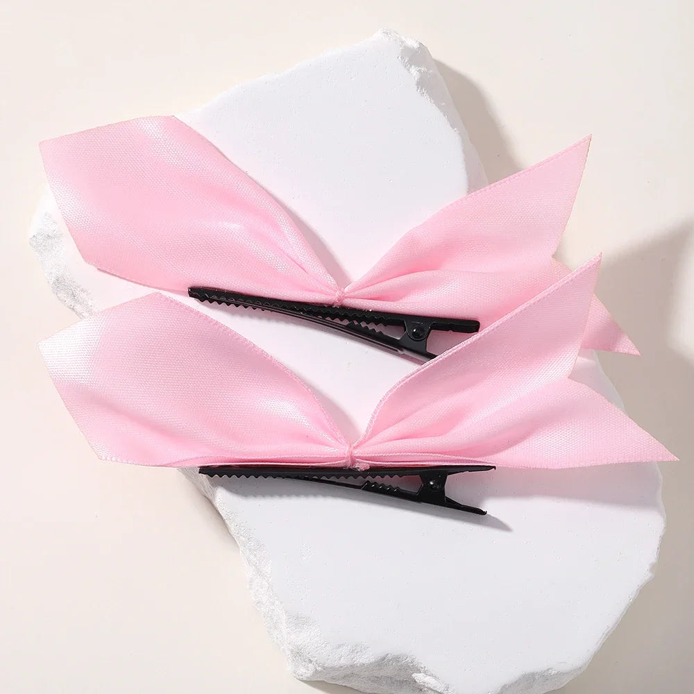 2pcs Black & White Ribbon Hair Bow Clips – Vintage Bowknot Side Hairpins, Cute Barrettes for Girls & Women, Headdress Accessories