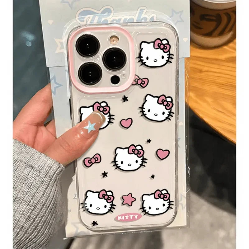 Sanrio Hello Kitty Love KT Face Phone Case | Pink Bow Cover for iPhone 15/14/13/12/11 Pro Max, XR, XS Max, 7, 8 Plus | Y2K Kawaii Style