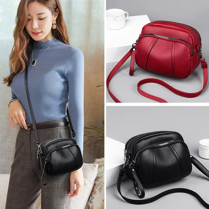 Women's Rivet Zipper Crossbody Bag – Solid Color Soft Leather Mobile Phone Shoulder Purse