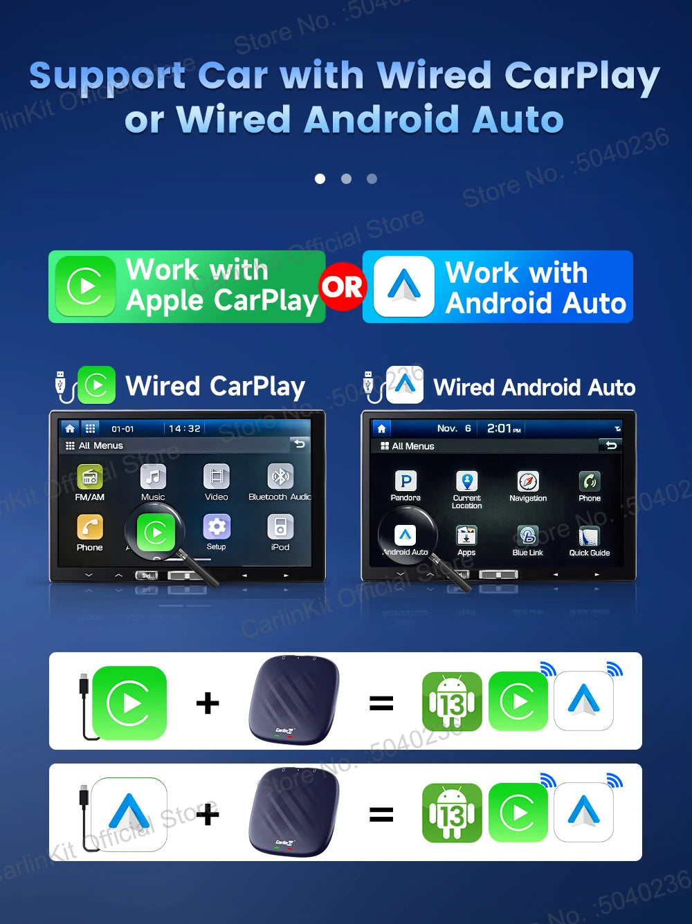 CarlinKit Android 13 AI TV Box – 8-Core Wireless CarPlay & Android Auto with Split Screen, 64G/128G for Netflix, YouTube, Play Store