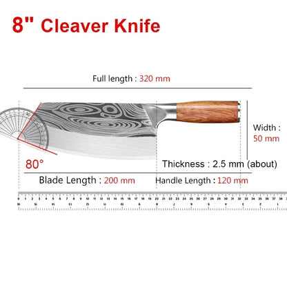 Stainless Steel Cleaver Kitchen Knife – Wooden Handle Utility Knife for Slicing Fish, Vegetables & Meat