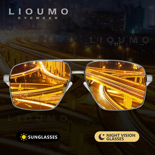 LIOUMO Photochromic Polarized Sunglasses – UV400 Night Vision Driving Glasses for Men & Women