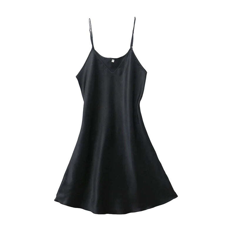 Women’s Silk Satin V-Neck Nightdress – Sleeveless Sexy Sleepwear Nightgown Plus Size Nightwear