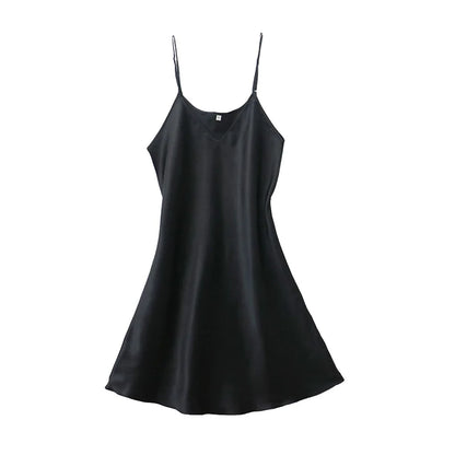 Women’s Silk Satin V-Neck Nightdress – Sleeveless Sexy Sleepwear Nightgown Plus Size Nightwear